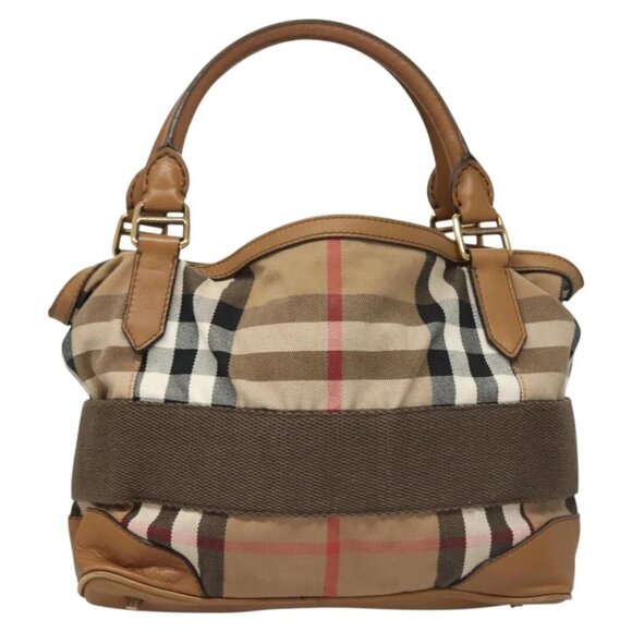 BURBERRY Nova Check Hand Bag Canvas 2way Beige Gold Auth - Picture 3 of 16